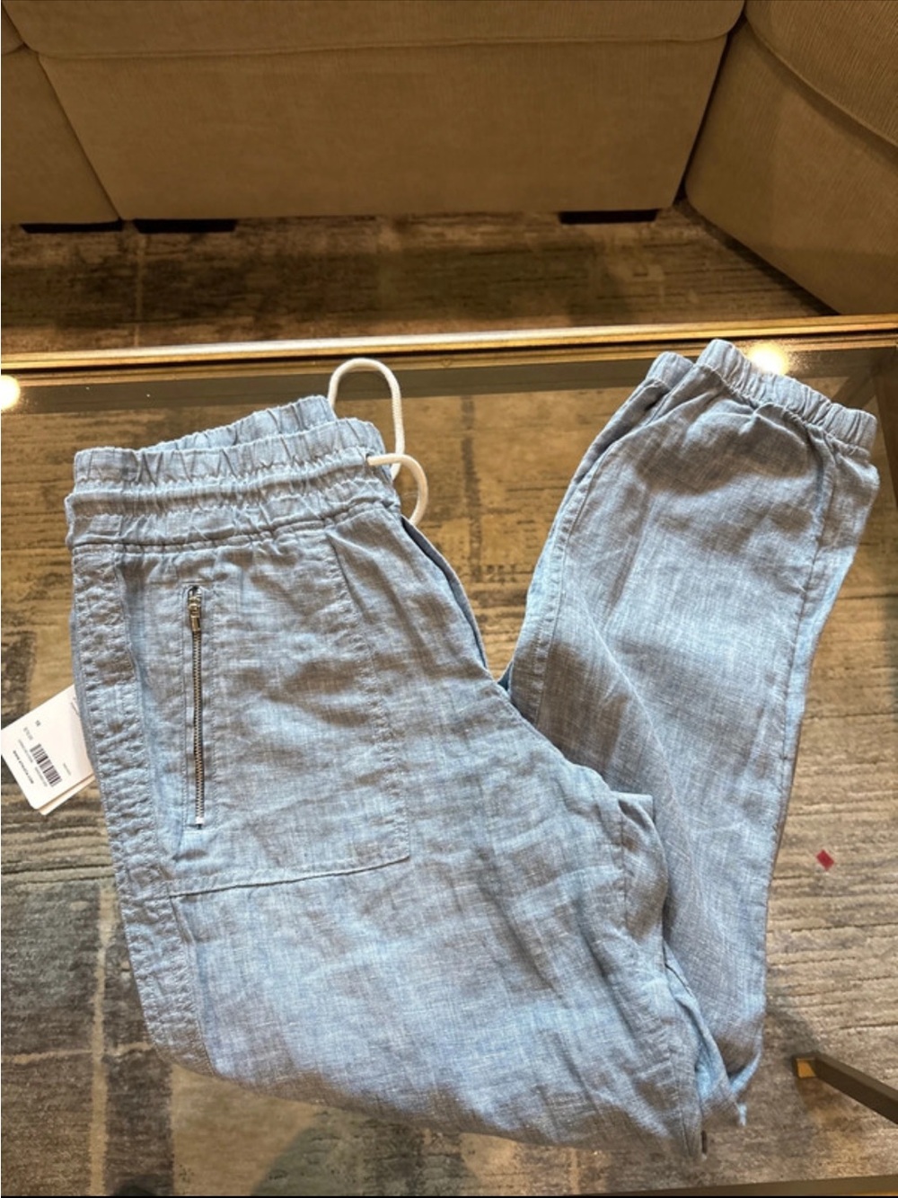Athleta Light Blue Chambray Jogger Track Pants - Picture 5 of 6